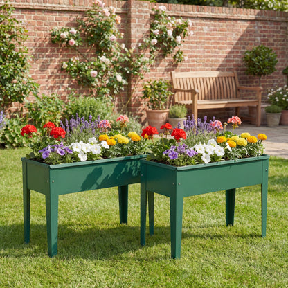 Raised Planter, Metal Raised Garden Bed on Legs with Drainage Hole and Foot Covers, Green
