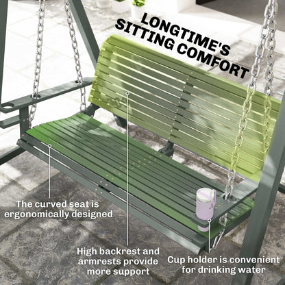 2 Seater Garden Swing Seat, Wooden Swing Chair Bench with Cup Holders for Outdoor Porch Patio, Grey