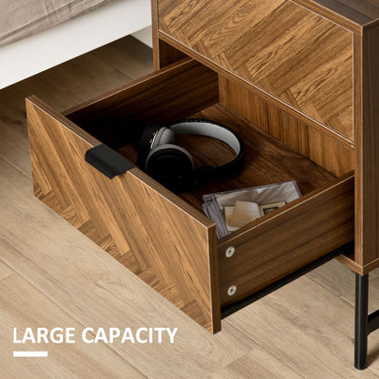 Bedside Table with Two Drawers, Side Cabinet Storage Unit with Metal Handles, Organisation Furniture for Living Room