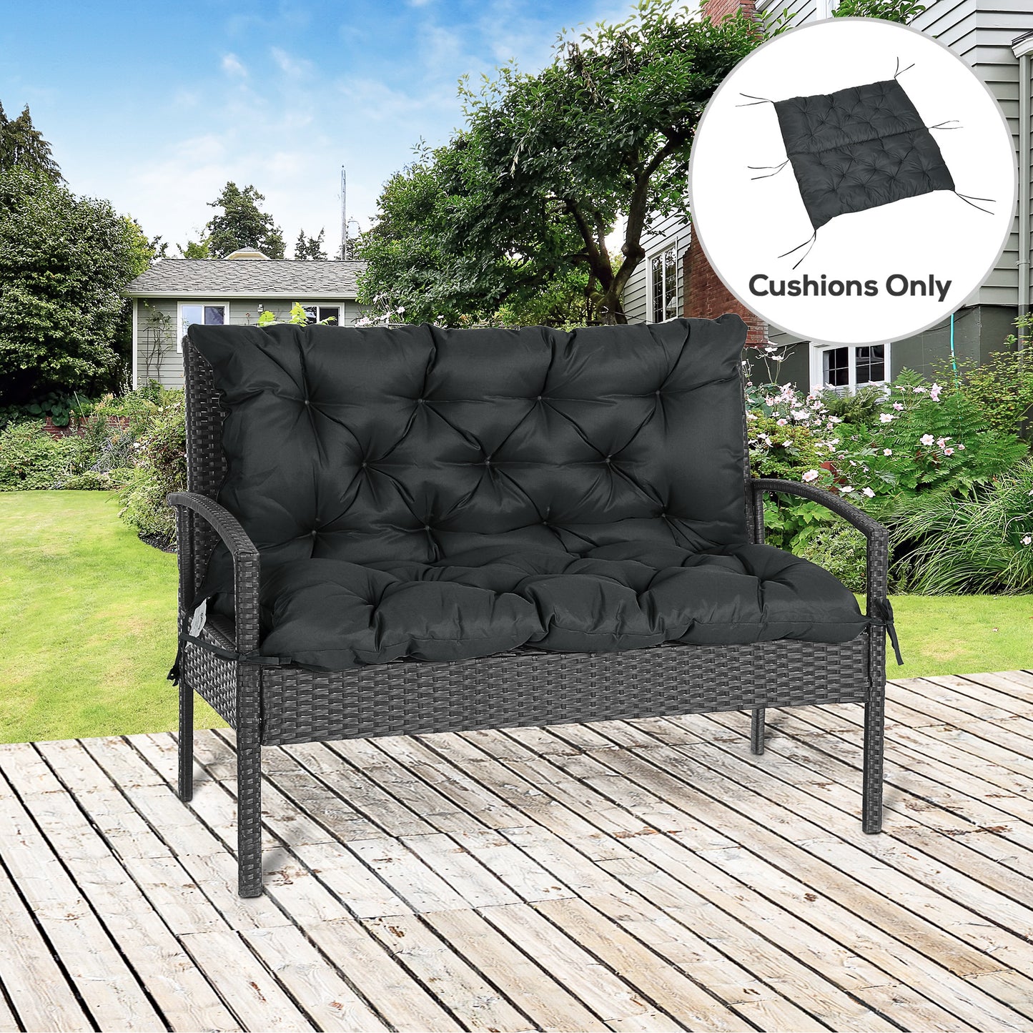 2 Seater Bench Pad, Garden Swing Chair Cushion with Back and Ties