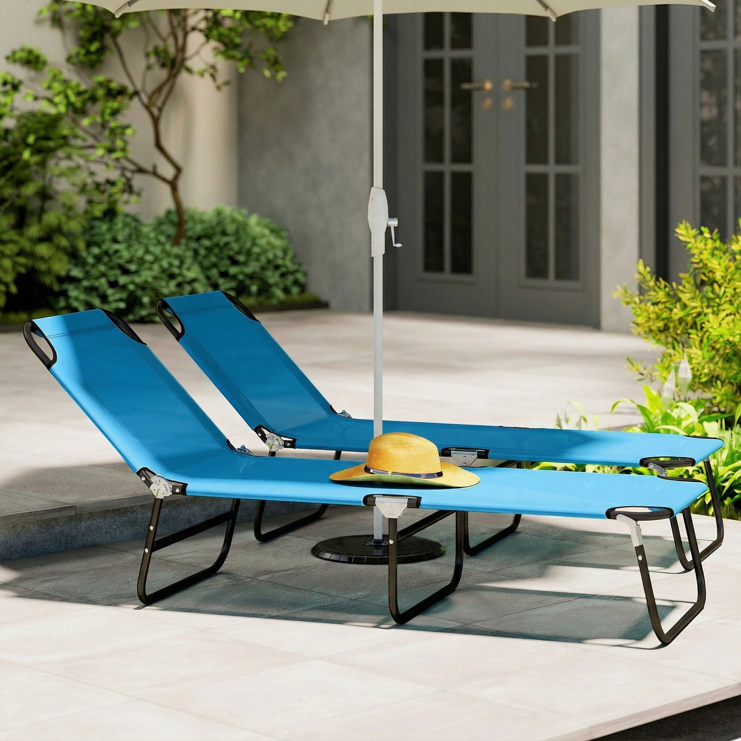 Garden Sun Lounger, with Five-Position Back - Sky Blue