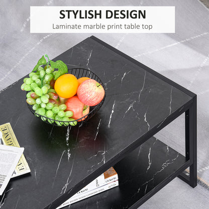 Coffee Table, Two-Tier Faux Marble Effect Centre Table with Metal Frame and Storage Shelf for Living Room, 106 x 50 x 45cm