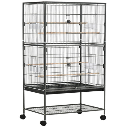 Large Bird Cage Budgie Cage for Finch Canaries Parakeet with Rolling Stand, Slide-out Tray, Storage Shelf, Food Containers