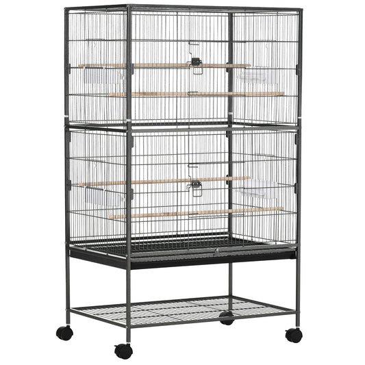 Large Bird Cage Budgie Cage for Finch Canaries Parakeet with Rolling Stand, Slide-out Tray, Storage Shelf, Food Containers