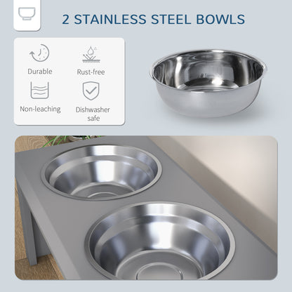 Raised Dog Feeding Bowls with Stand, Stainless Steel for Medium Dog, 58L x 31W x 25H cm - Grey
