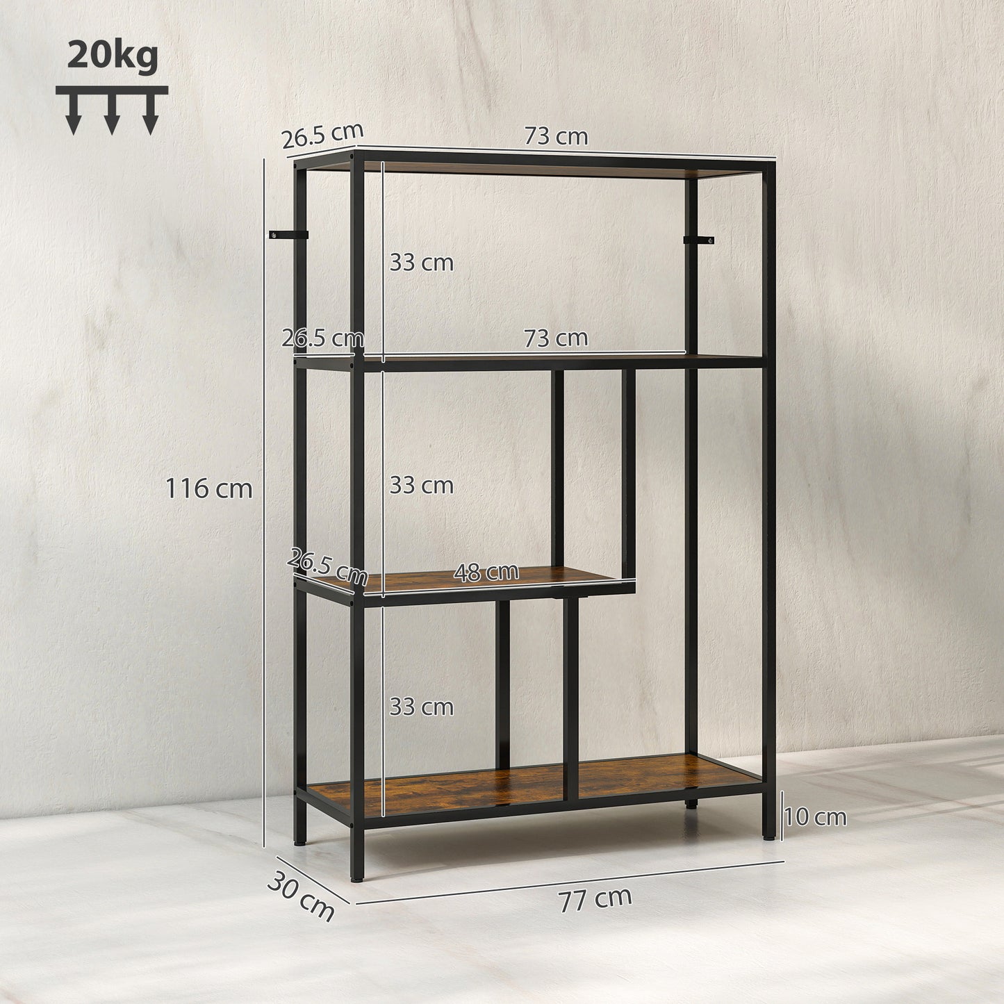 4-Tier Bookshelf with Open Shelves - Rustic Brown
