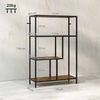 4-Tier Bookshelf with Open Shelves - Rustic Brown