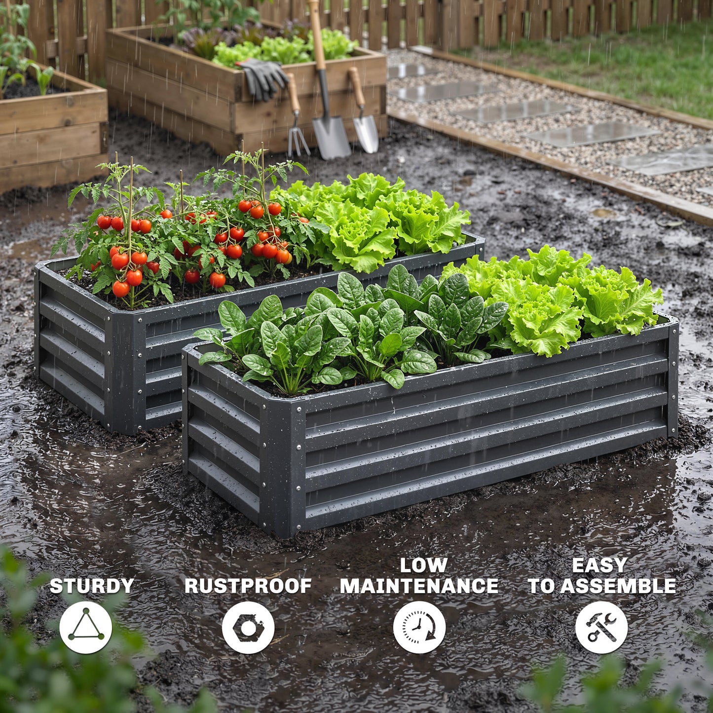 Set of Two 110 x 50cm Steel Planter Boxes - Dark Grey