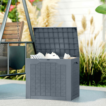 97L Plastic Garden Storage Box, Outdoor Storage Box with Handles, Waterproof Outdoor Storage Container, Light Grey