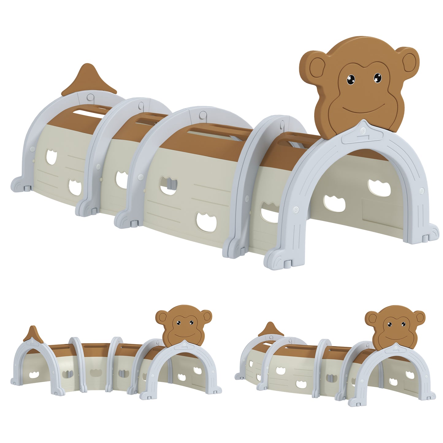 Monkey-Design Kids Play Tunnel for Crawling, Climbing, for ages 3-6 Years, Brown