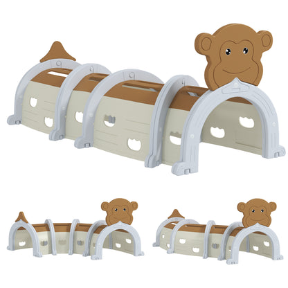 Monkey-Design Kids Play Tunnel for Crawling, Climbing, for ages 3-6 Years, Brown