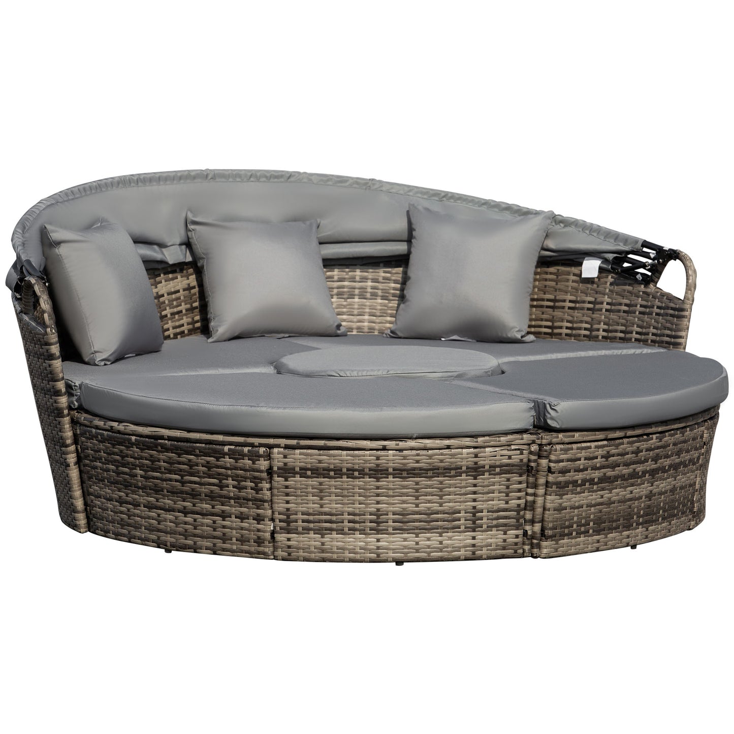 Outdoor PE Rattan Garden Furniture with Cushioned, Patio Wicker Conversation Furniture Set, Round Daybed