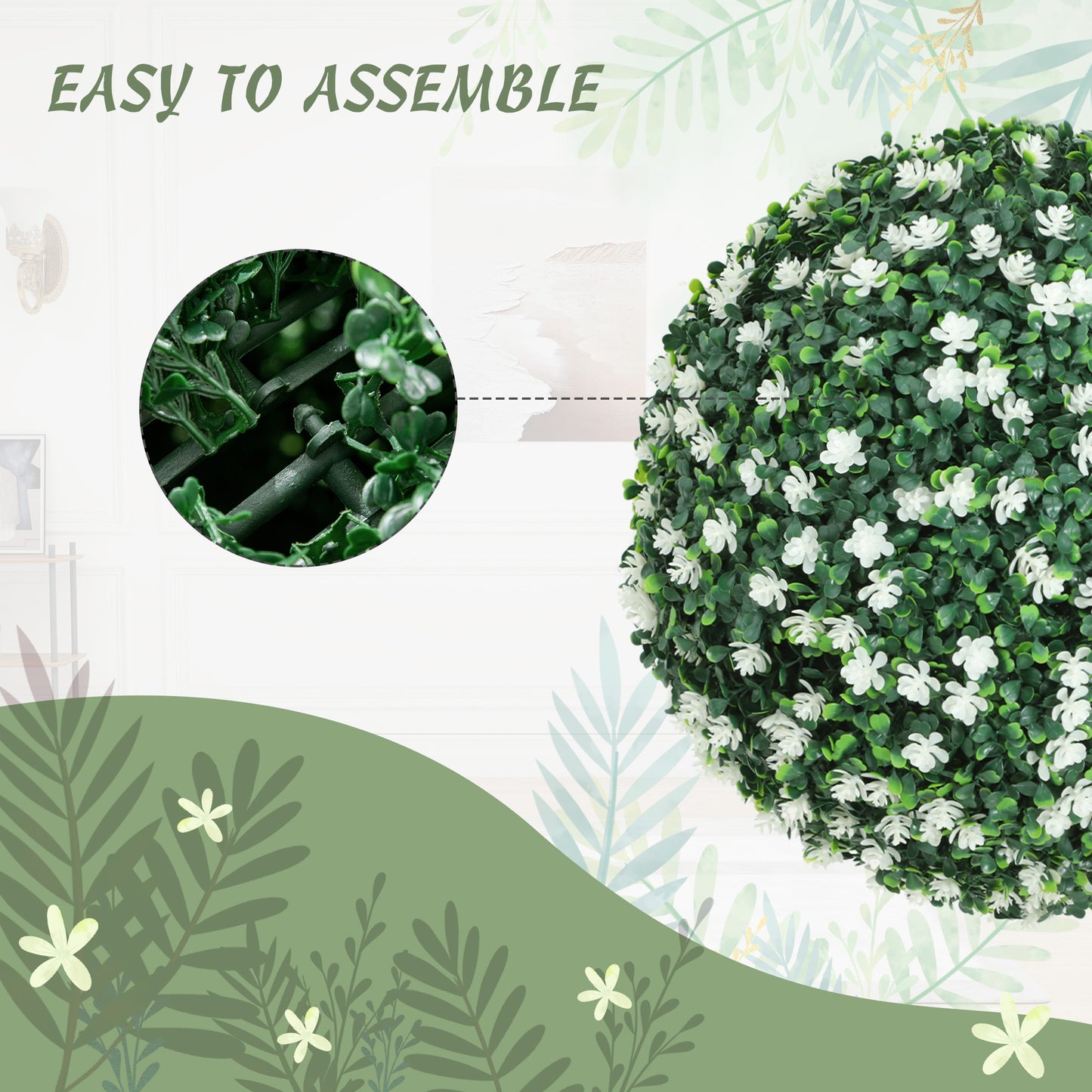 Set of Two Artificial Boxwood Balls Plants - White