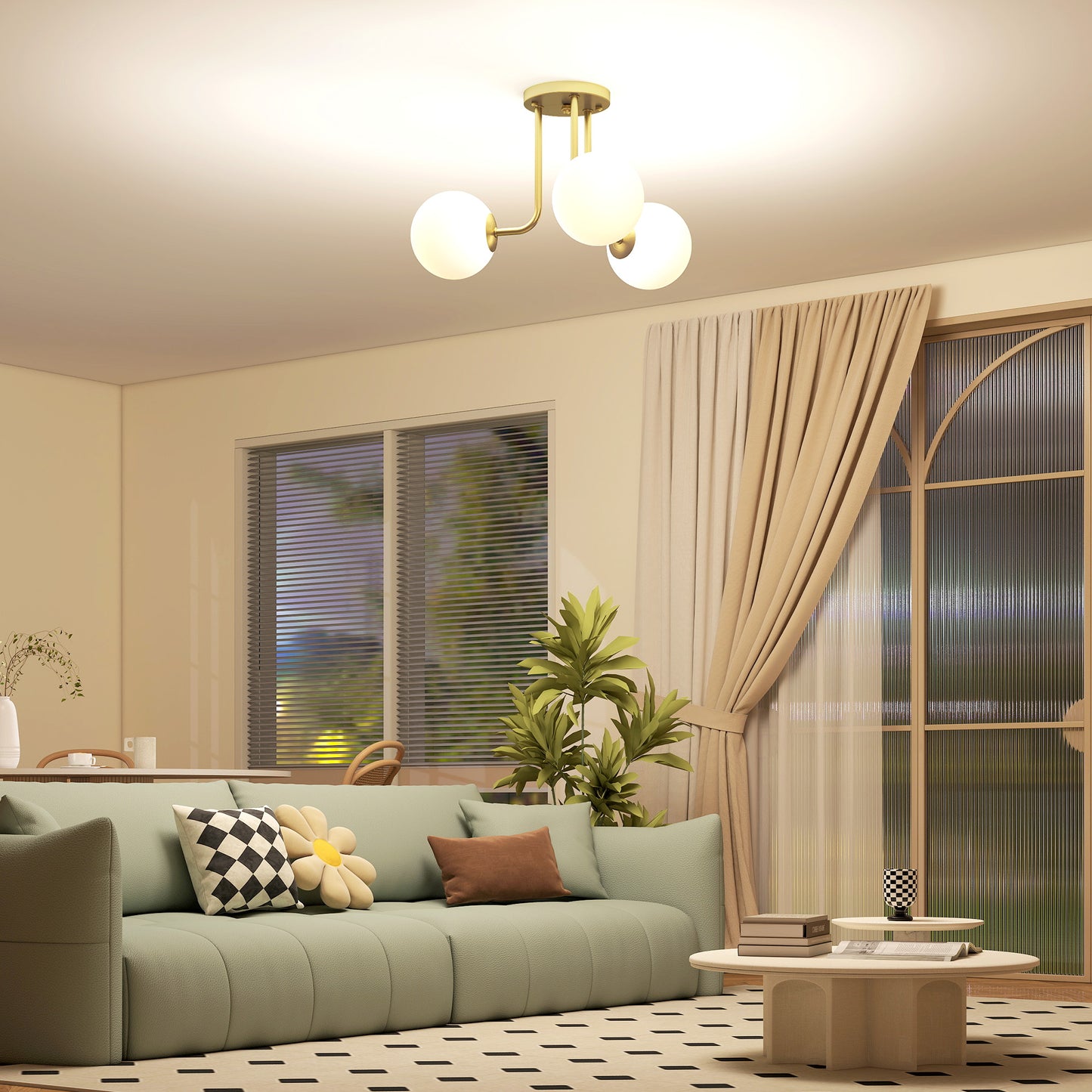 LED Ceiling Light with Globe Shades, Modern 3-Light Ceiling Light with G9 Sockets for Living Room, Bedroom, Dining Room