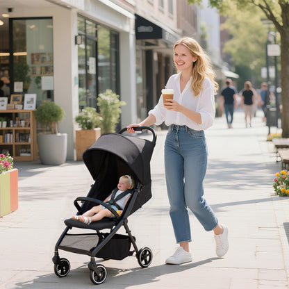 Travel Stroller, Lightweight Pushchair, Compact Buggy with Canopy, Basket and Multi-Position Recline, Dark Grey