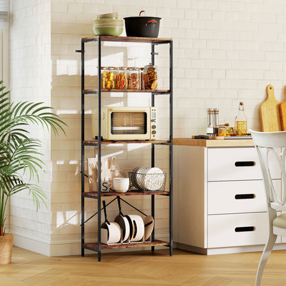 5-Tier Bookshelf, Industrial Bookcase with Metal Frame - Rustic Brown and Black