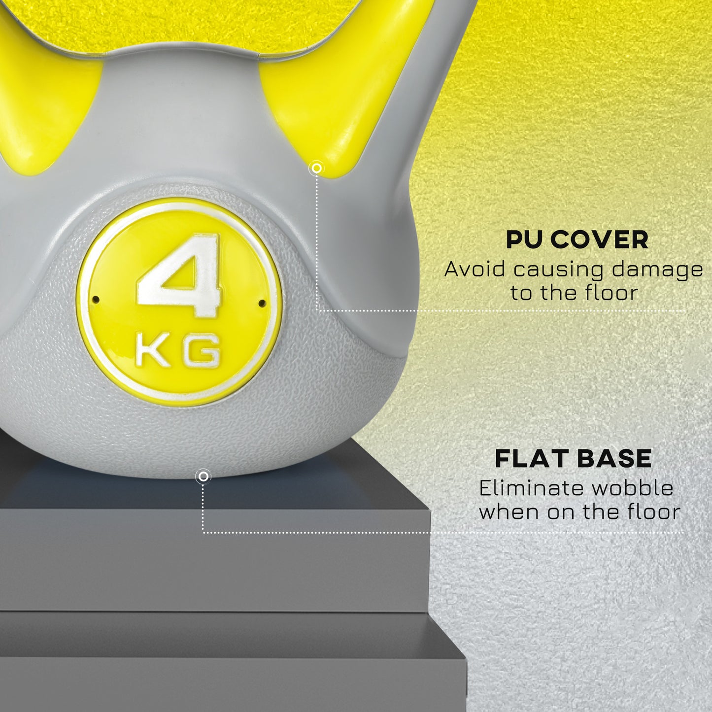 Kettlebell, 4kg Kettle Bells with Handle for Home Gym Weight Lifting and Strength Training, Yellow and Grey