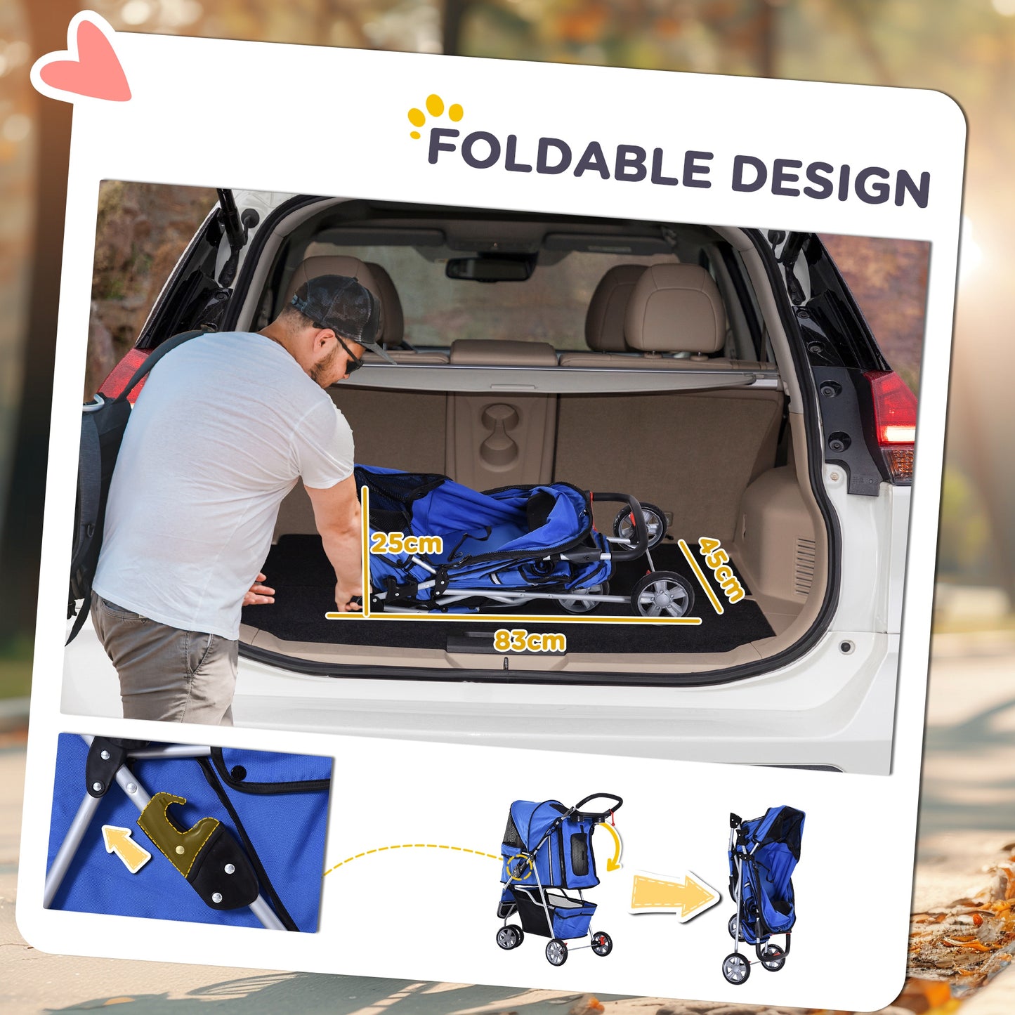 3 Wheel Pet Stroller for Small and Miniature Dogs, Blue