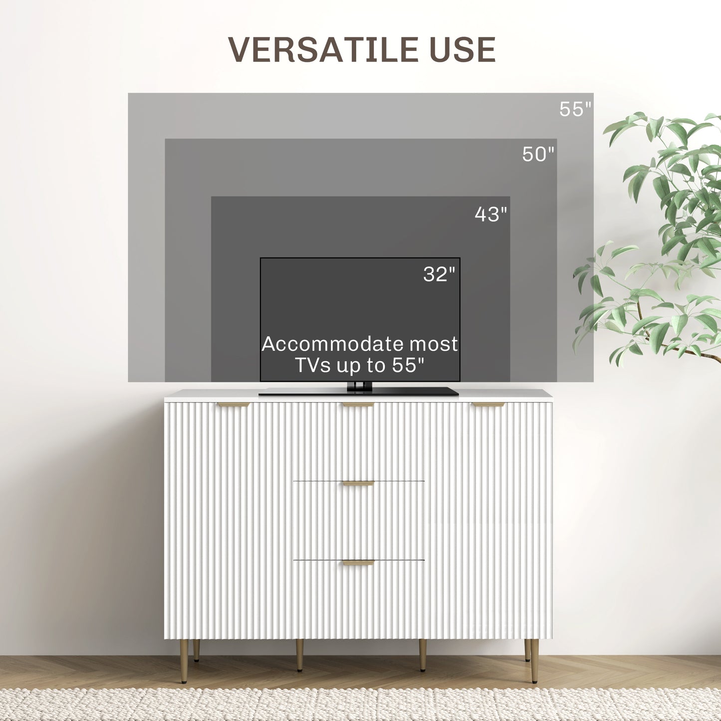 2-Door Sideboard with 3 Drawers and Adjustable Shelves - White