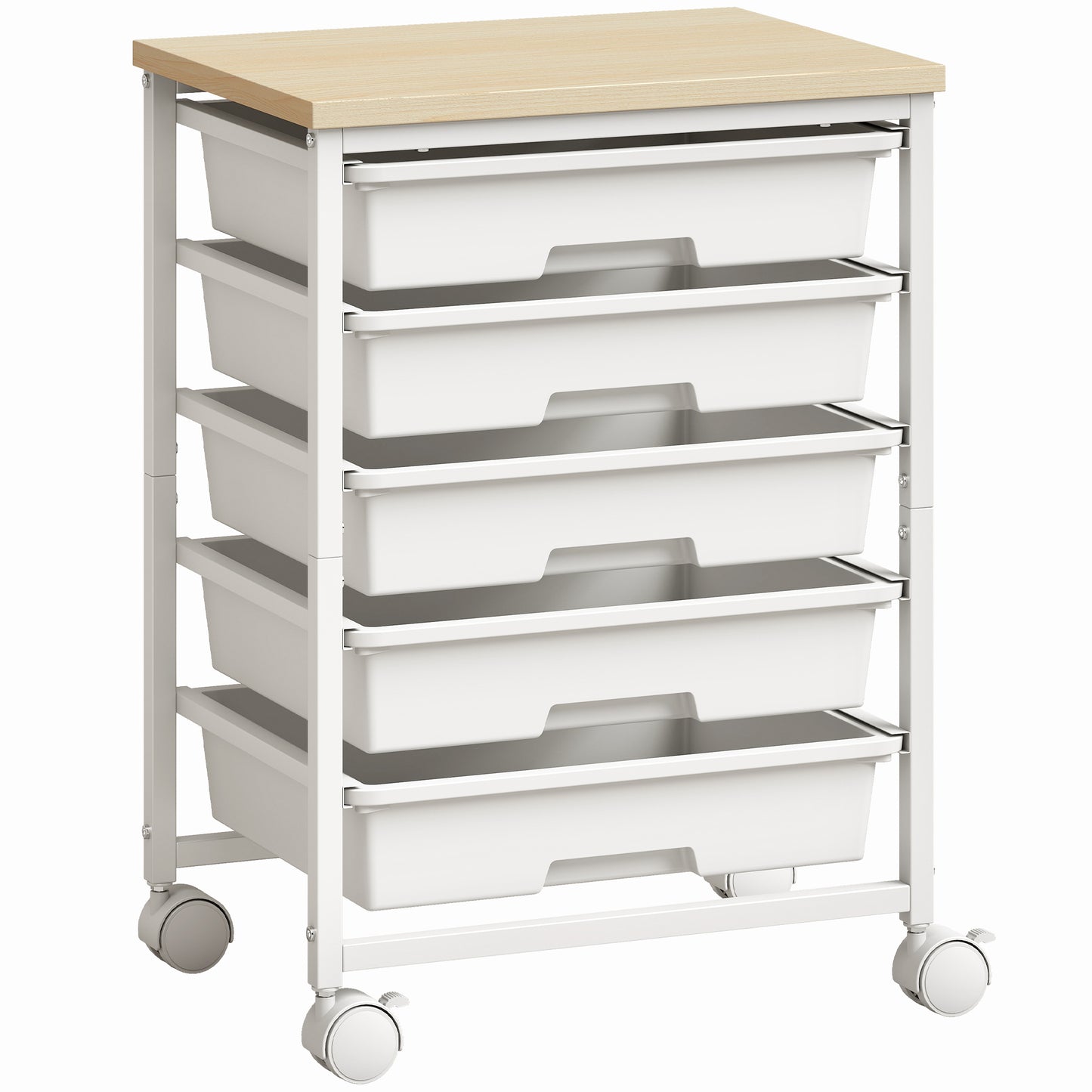 6-Tier Storage Trolley on Wheels, Metal Kitchen Rolling Cart with 5 Pull-Out Drawers, White