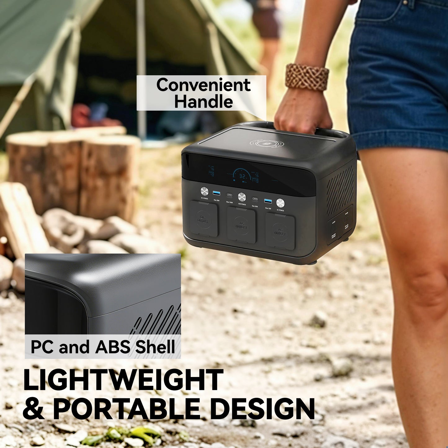 Portable Power Station with LiFePO4 Battery, 1.5H Fast Charge, Camping Power Pack with 600W AC/USB-A & USB-C Output