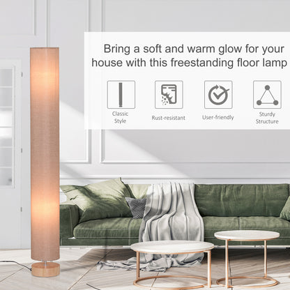 Floor Lamp for Living Room, 120cm Modern Standing Lamp with Linen Shade and Wooden Base, Cream