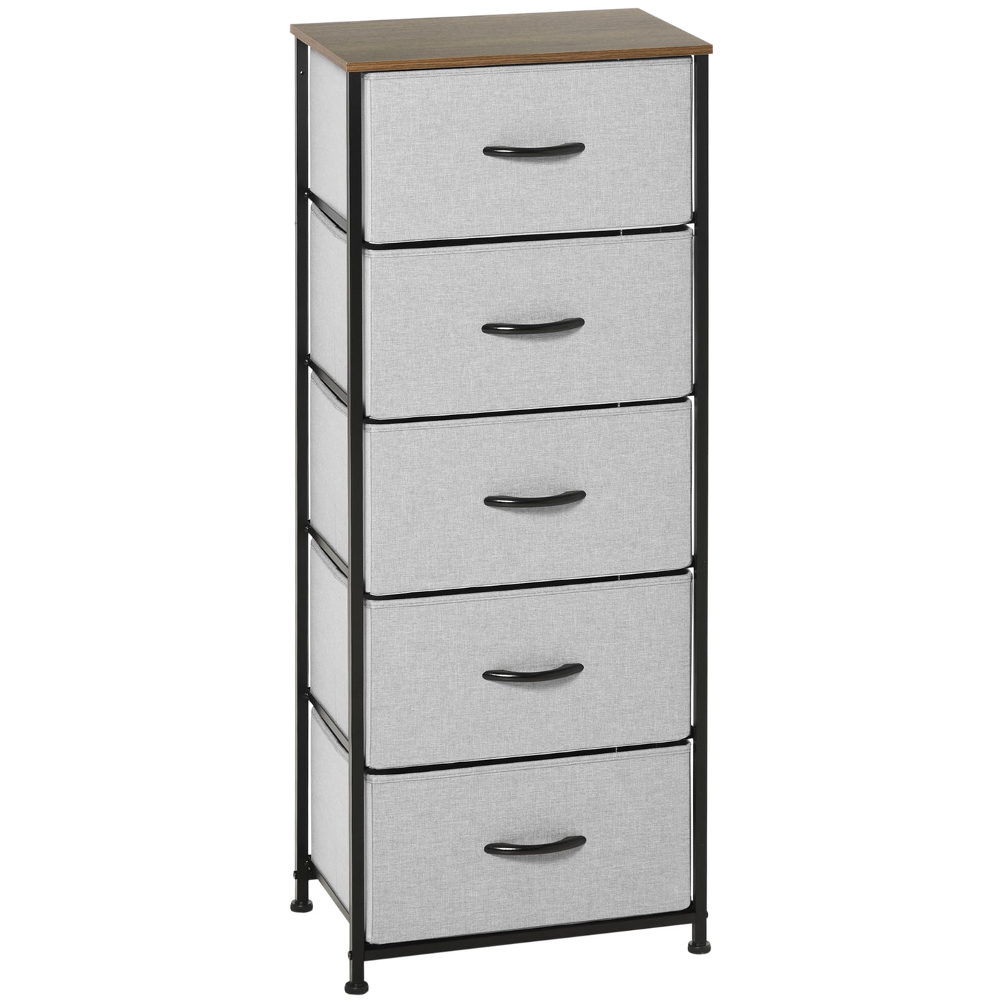 Fabric Chest of Drawers, Industrial Bedroom Dresser with 5 Fabric Drawers, Steel Frame and Wooden Top for Nursery
