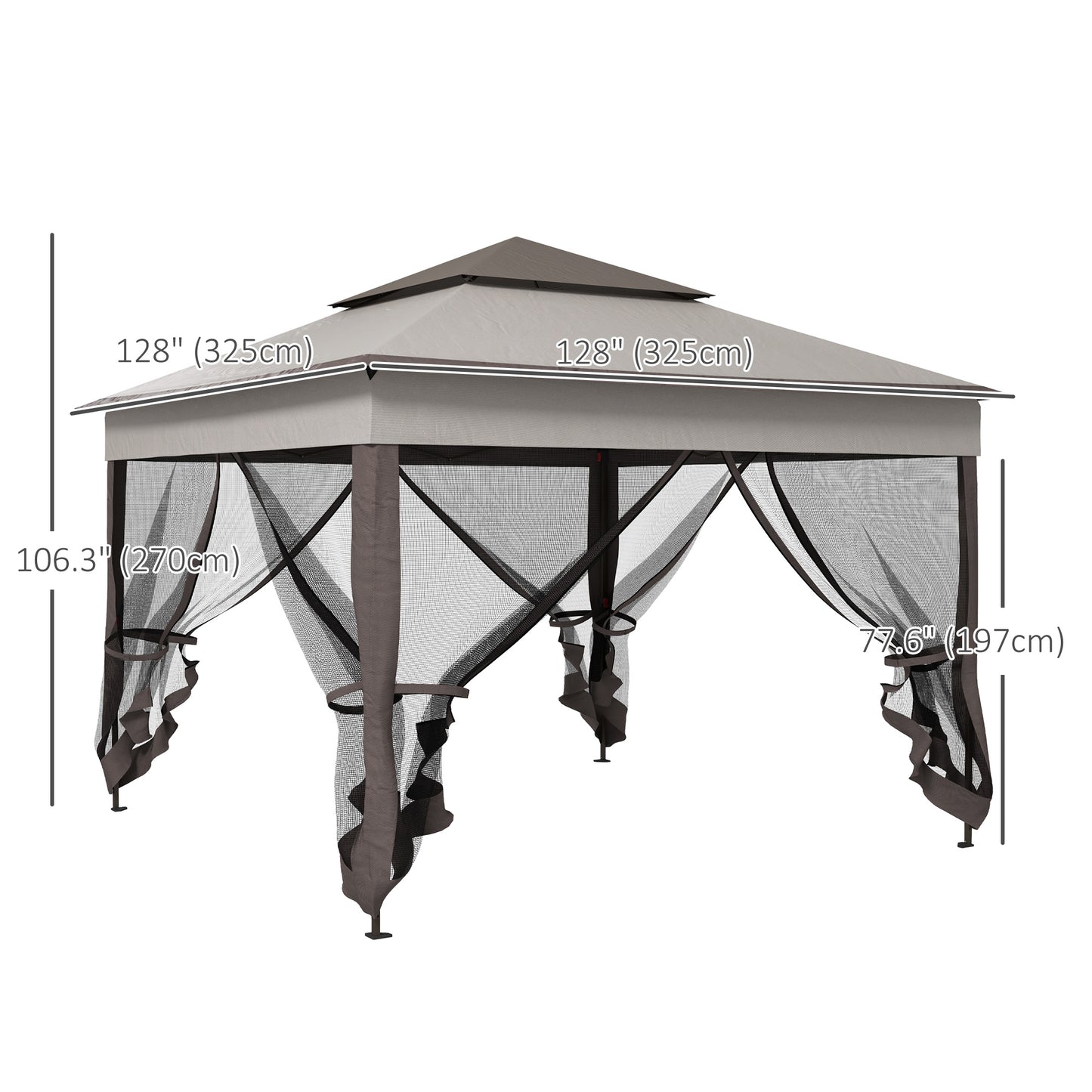 3.25 x 3.25m Pop Up Gazebo, Double-roof Garden Tent with Netting and Carry Bag, Party Event Shelter for Outdoor Patio