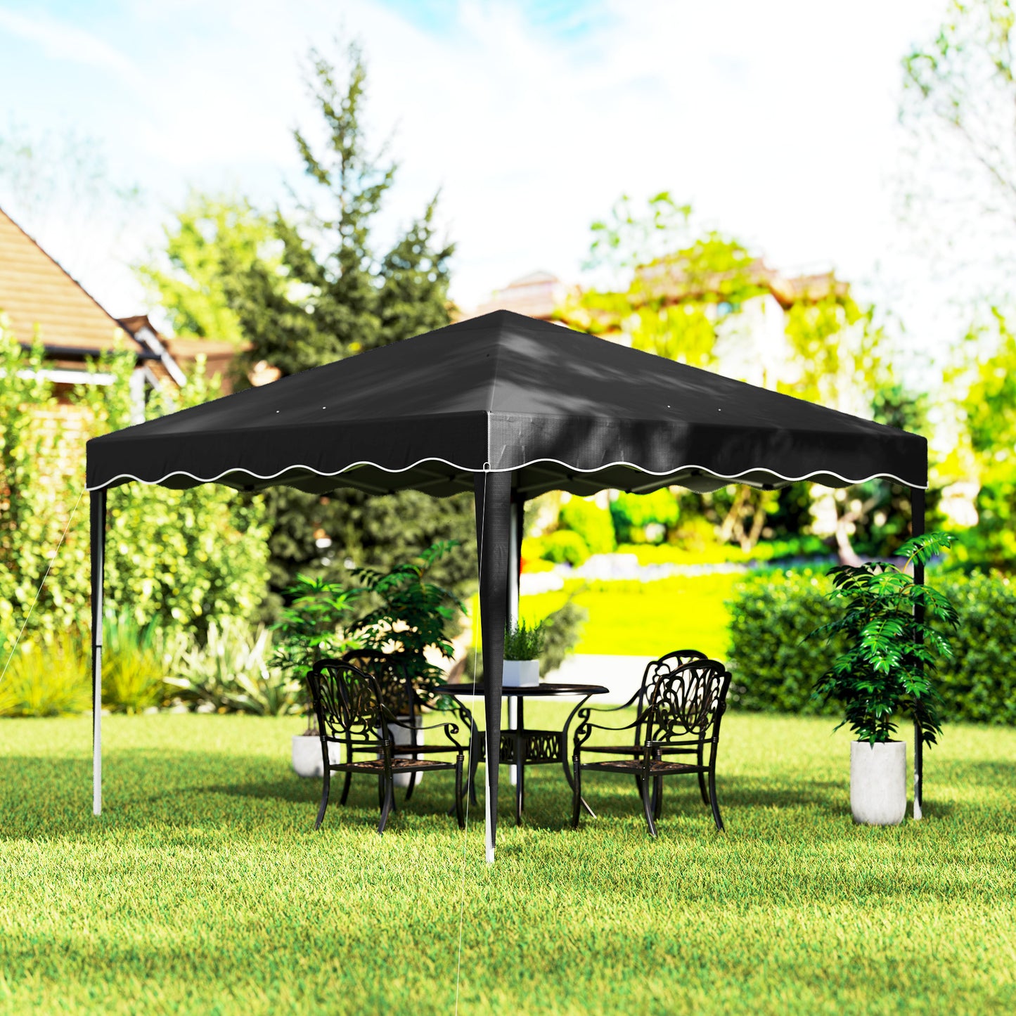 3 x 3cm Adjustable Height Pop-Up Gazebo, with Bag - Black