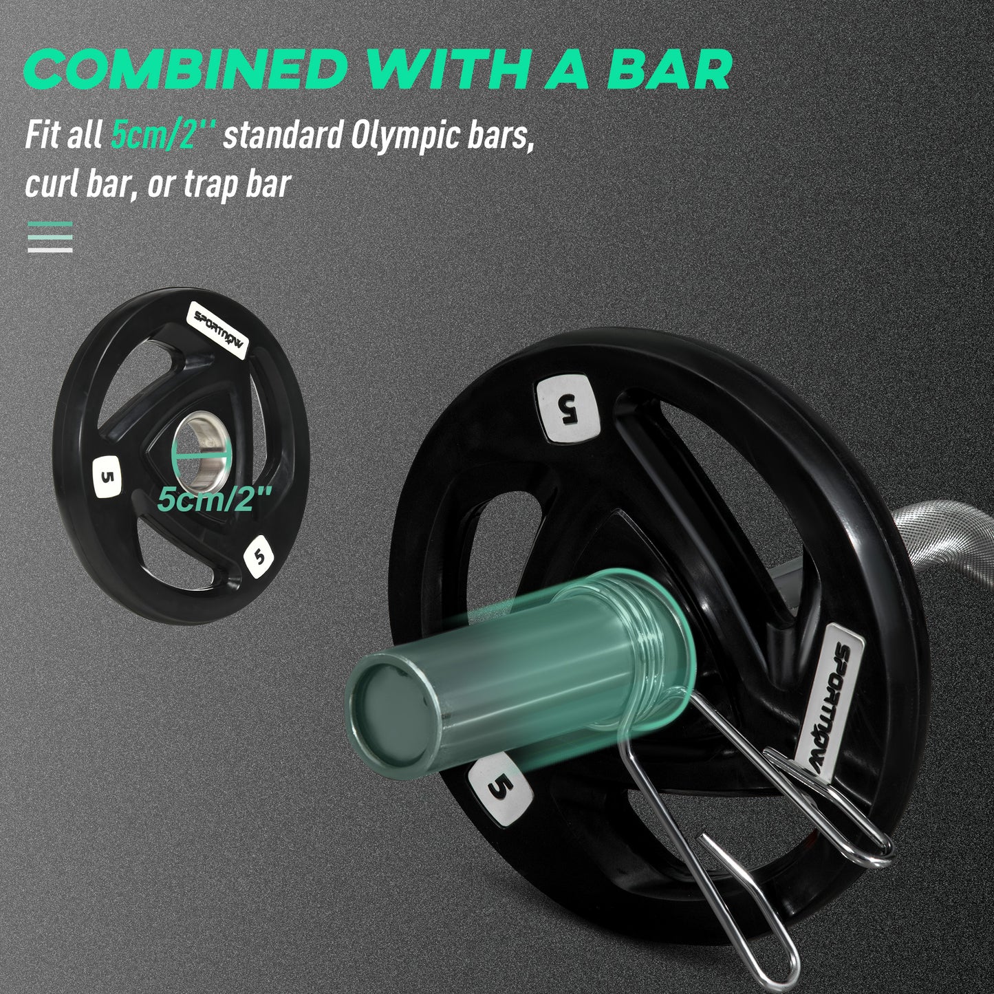 Two 5kg Olympic Weight Plates, Tri-Grip Rubber-Coated Barbell Weights, with 5cm Holes, for Home, Gym, Office