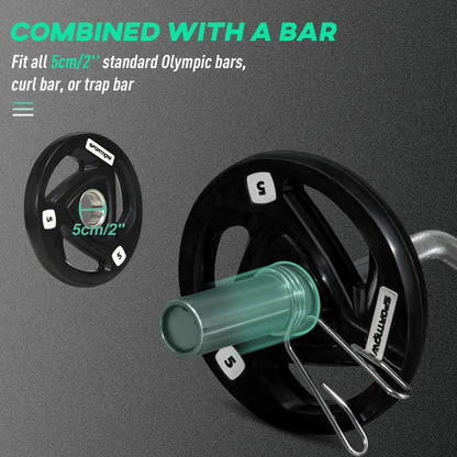 Two 5kg Olympic Weight Plates, Tri-Grip Rubber-Coated Barbell Weights, with 5cm Holes, for Home, Gym, Office