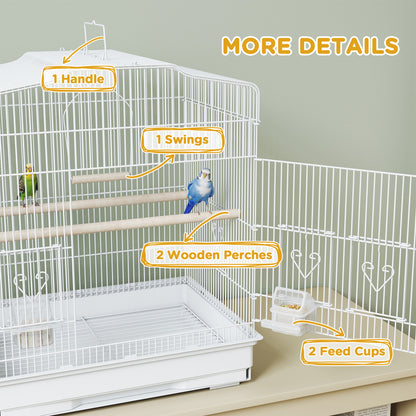 Large Metal Bird Cage with Perches, Food Bowls, Swing, for Budgies, Parakeets, White