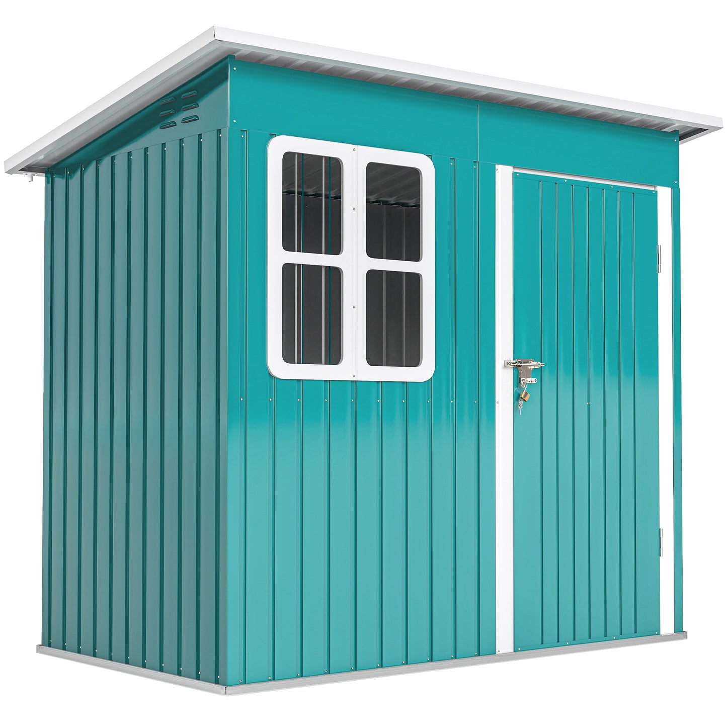 7 x 4ft Galvanised Steel Garden Shed, with Lock, Gloves and Foundation Kit - Green