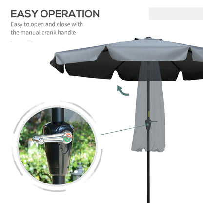 2.7m Patio Parasol Garden Umbrellas Outdoor Sun Shade Table Umbrella with Tilt, Crank, 8 Ribs, Ruffles, Grey