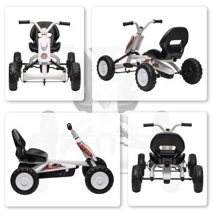 Kids Pedal Go Kart with Steel Frame, Sporty Design, for Ages 2-5 Years, White