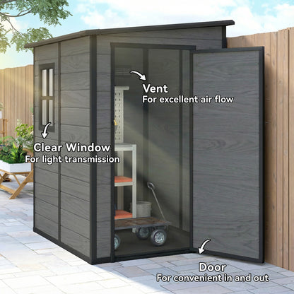 4'x5' Garden Storage Shed, Lean to Shed, Lockable Garden Shed with Window, Vent and Plastic Roof, Wood-Effect