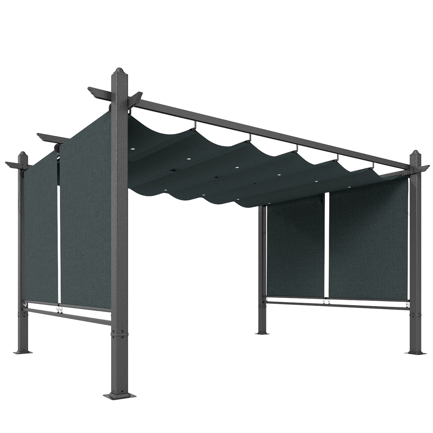 4 x 3 m Garden Pergola with Retractable Roof Canopy and Roll-Up Sides, Outdoor Gazebo Pergola Kit, Dark Grey