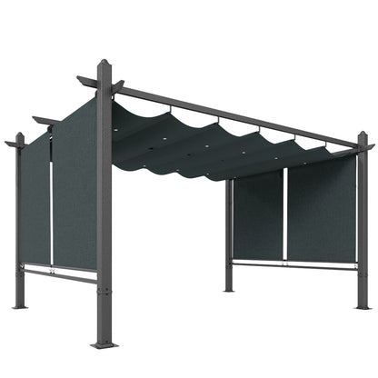 4 x 3 m Garden Pergola with Retractable Roof Canopy and Roll-Up Sides, Outdoor Gazebo Pergola Kit, Dark Grey