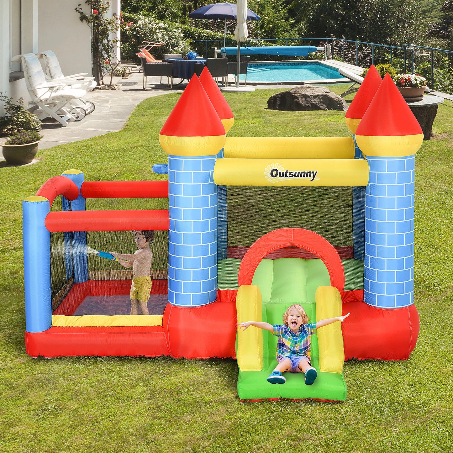 Kids Bouncy Castle with Slide and Side Paddle Pool