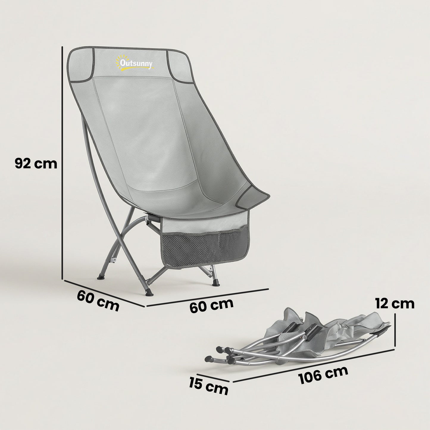 Camping Chair for Adults Heavy Duty Folding Camp Chair with Side Pocket and Carry Bag Light Grey