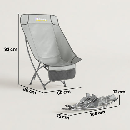 Camping Chair for Adults Heavy Duty Folding Camp Chair with Side Pocket and Carry Bag Light Grey