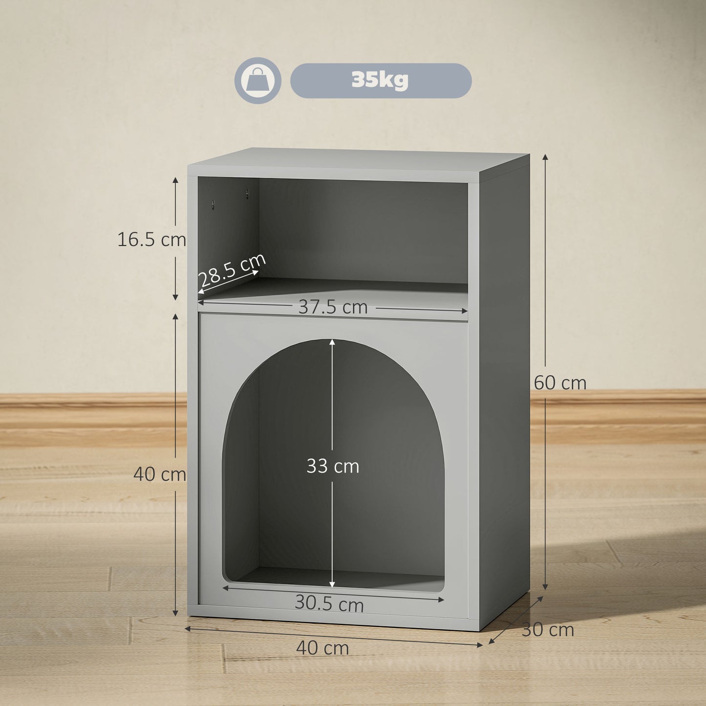 Bedside Table with 2 Open Compartments - Grey