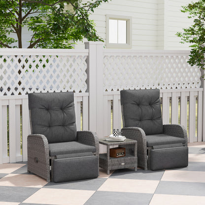 2 Seater Patio Rattan Wicker No Installation Chaise Lounge Sofa Set w/ Cushion for Patio Garden Porch, Grey