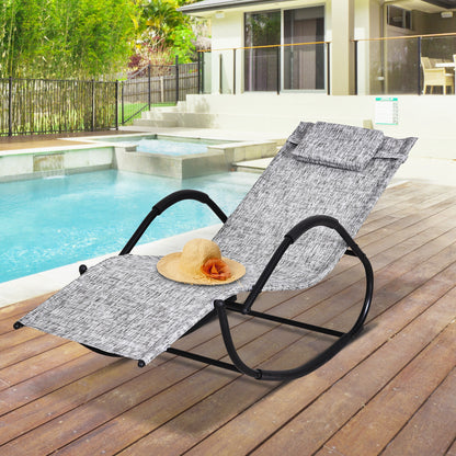 Steel Frame Zero Gravity Rocking Lounge Chair w/ Pillow Grey