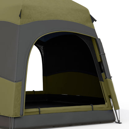 4 Man Hexagon Camping Tent with Hang Hook and Carry Bag - Dark Green and Light Grey