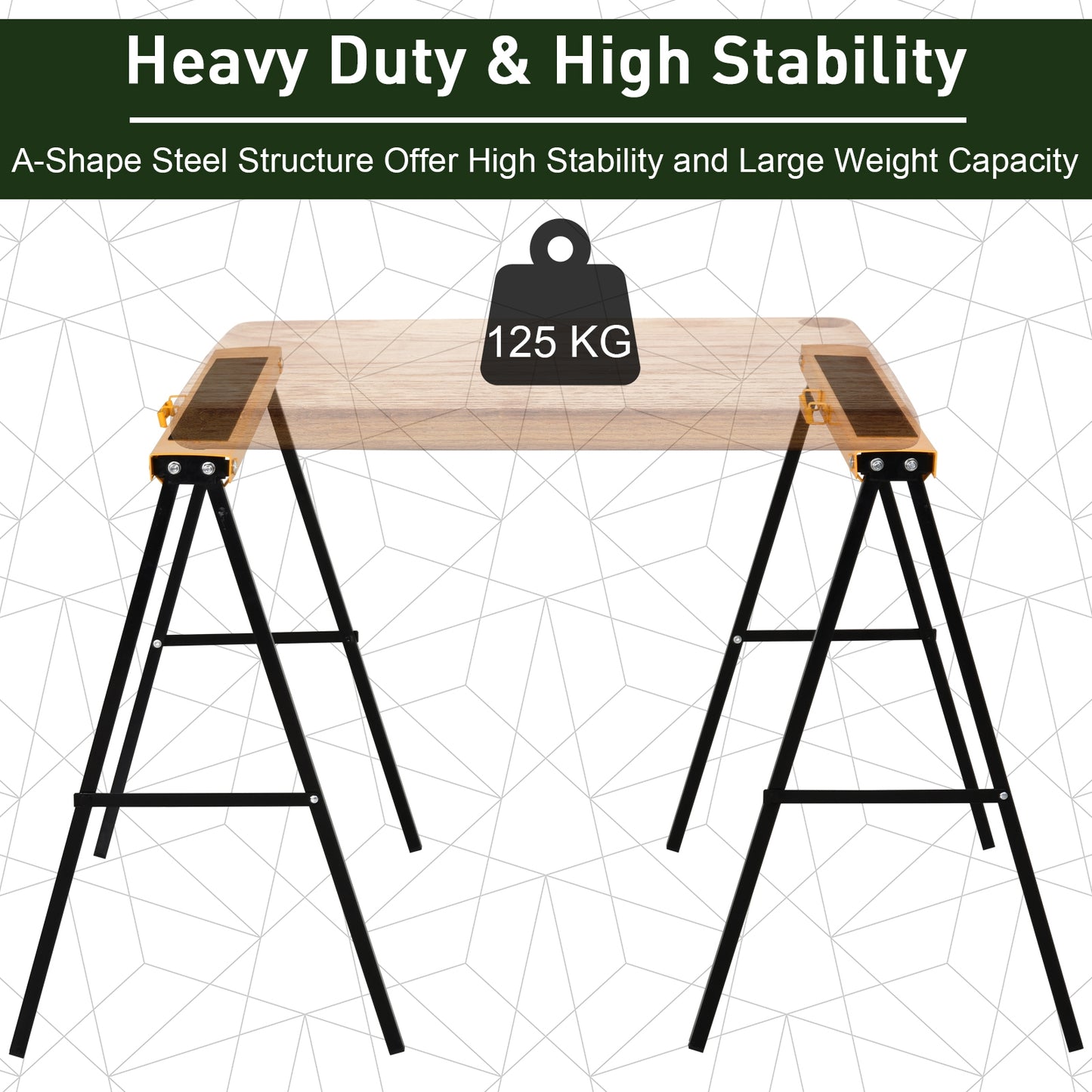 2PCS Saw Horse Twin Pack Folding Workbench Metal Trestle Stands with Non-slip EVA Surface for Sawing Work Max Load 125kg