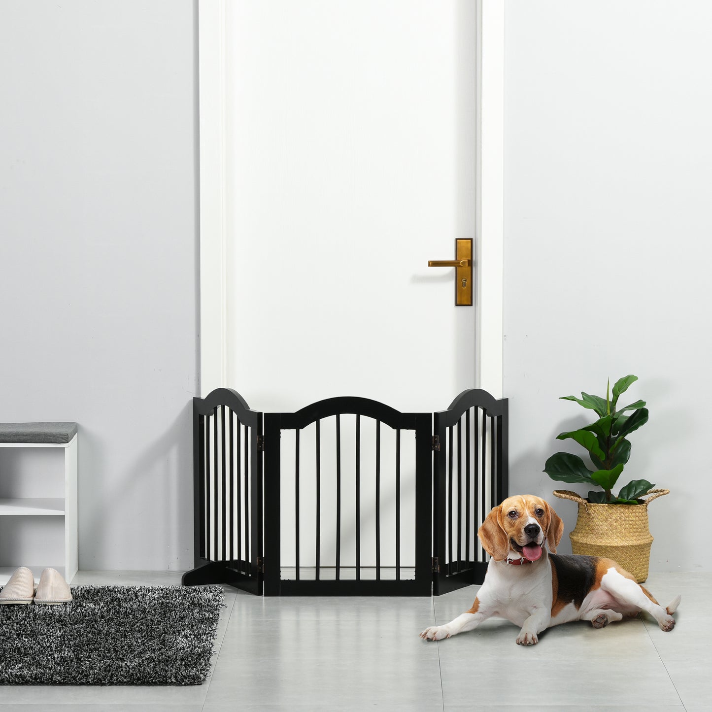 Freestanding Dog Gate Wooden Stair Gate for Dogs with Support Feet Foldable Pet Fence Safety Barrier for the House Doorway St