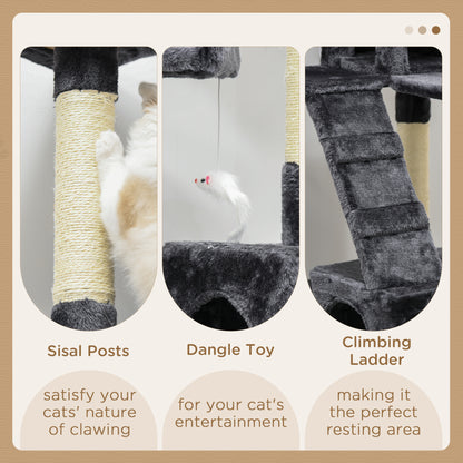 173cm Cat Tree Scratching House, Activity Play Centre, Charcoal Grey