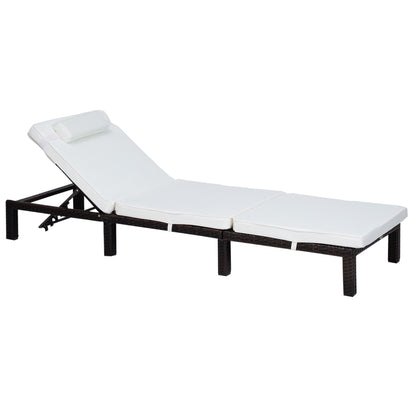 Rattan Sun Lounger, 5-Level Adjustable Garden Lounger Recliner with Cushion and Headrest, Outdoor Reclining Sunbed