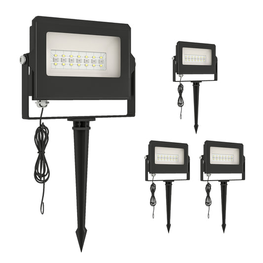 32W LED Floodlights, Linkable 4-Pack Landscape Lighting with Remote Control, RGB Colour Changing, UK Plug, Black